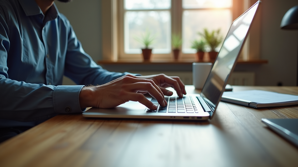 Close-up view of a business owner using a laptop to manage online marketing campaigns