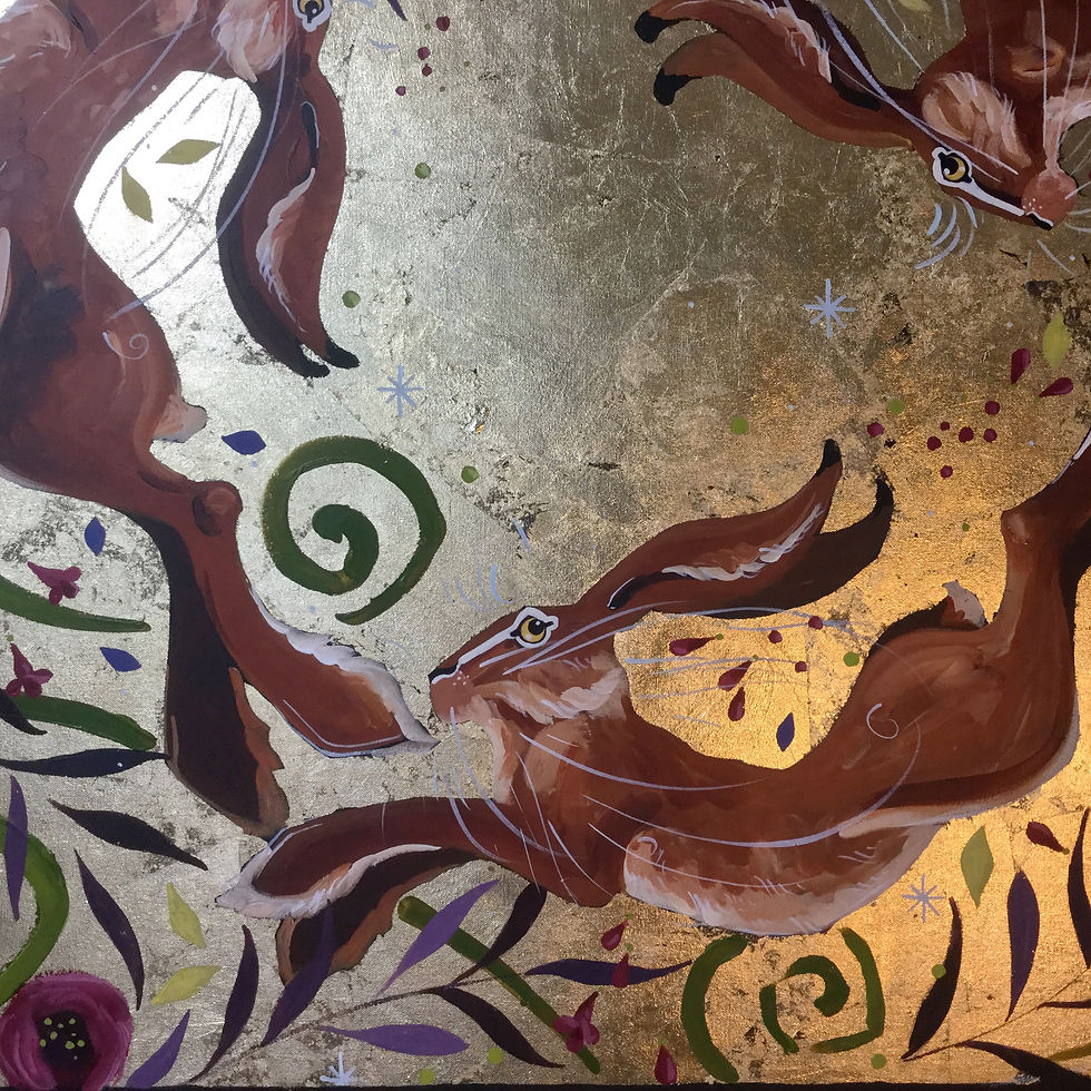 Thumbnail: Large, Three Hares, ORIGINAL canvas