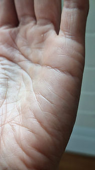 Seitliche Nahaufnahme der Hand, fünftes Bild der Serie zur Online-Handanalyse, Beziehungslinien sichtbar