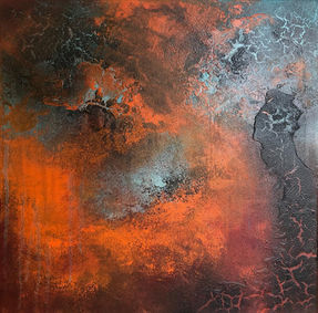 Abstrakt kunst. Maleri i rust og blått.