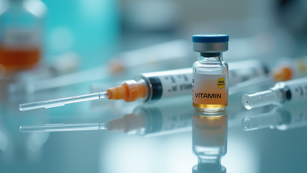 Close-up view of vitamin booster shots in syringes ready for administration