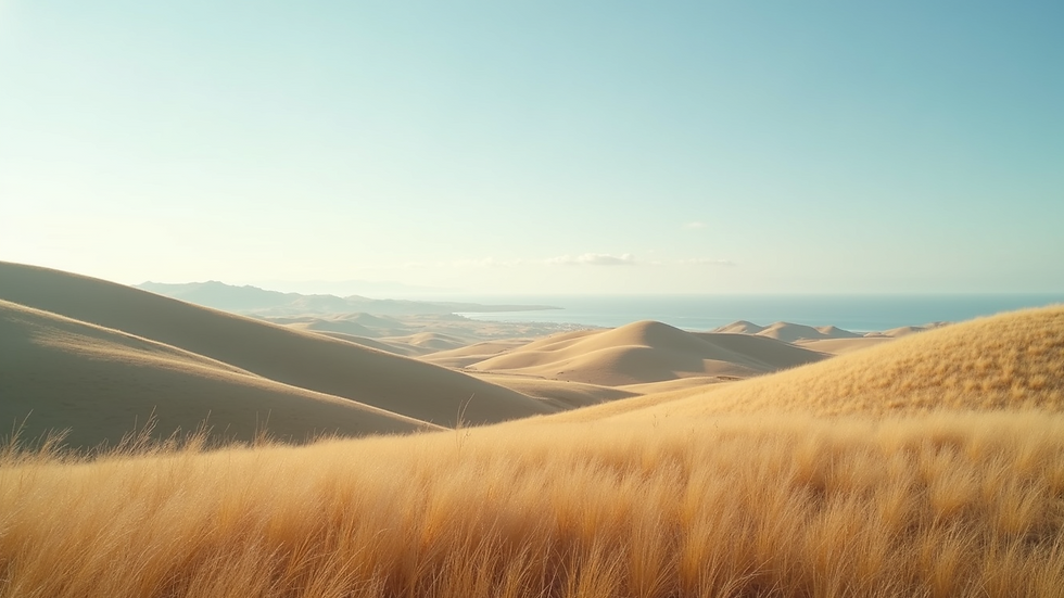 Eye-level view of a serene landscape with gentle hills and a clear sky