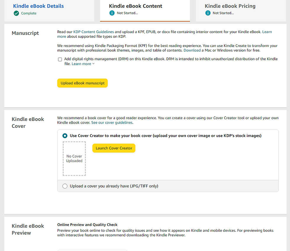 Kindle Direct Publishing - Kindle ebook content