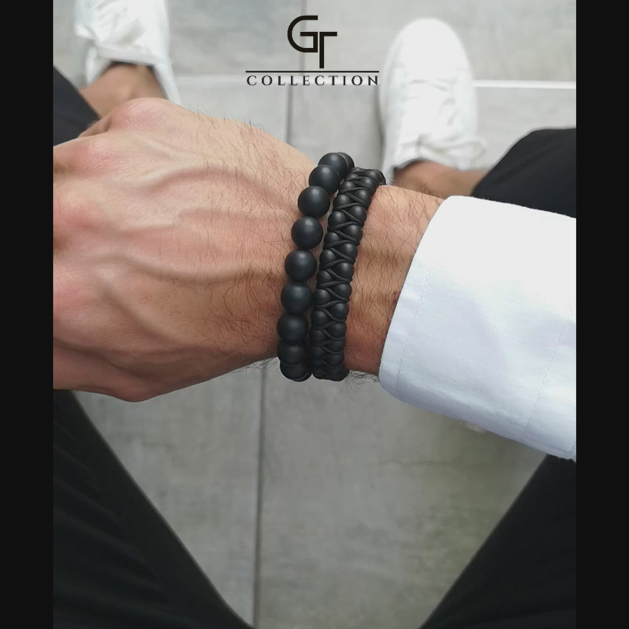 GT Collection-Schwarzes Onyx-Perlenarmband für Herren