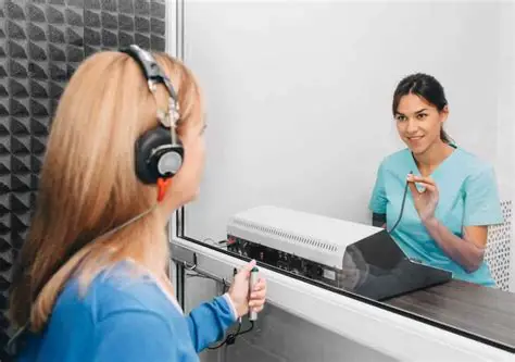 An audiologist performing speech audiometry
