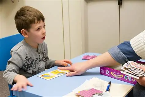 a speech therapy teaching a child to speak