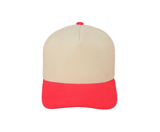 C.C Spring Summer Trendy Beige and Red Duotone Corduroy Blank Trucker Cap for Women