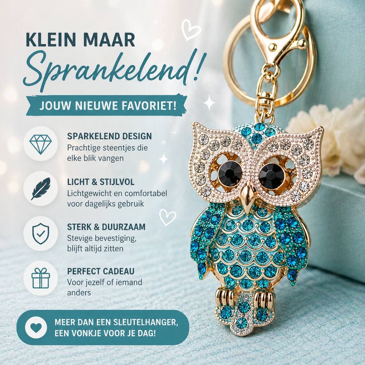 Uiltje blauw sleutelhanger