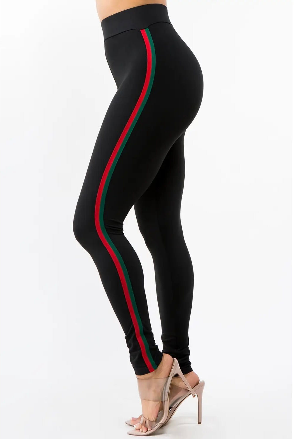 Red & Green Stripe over Black Yogas