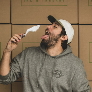 Person with screen printing ink