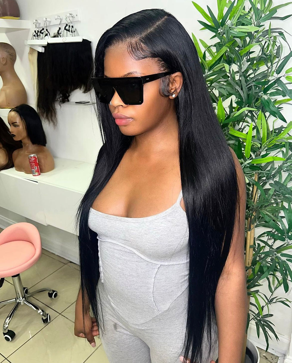 Thumbnail: Kiki a custom hand made lace frontal wig dyed jet black and designed to fit each individual clients head size.
