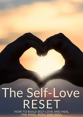 Hands making a heart shape with the sunlight shining through and text for the title "The Self Love Reset"
