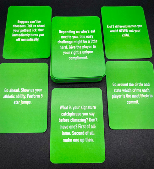 An assortment of green cards.