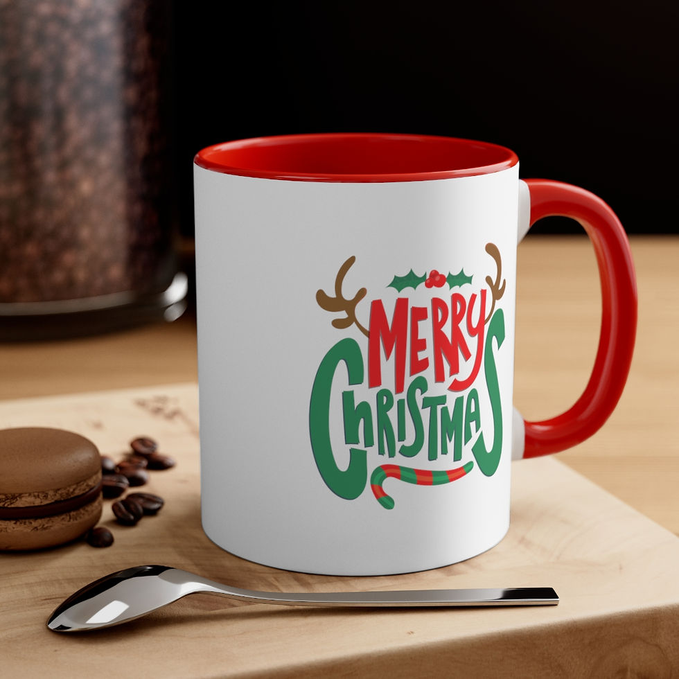 Thumbnail: Merry Christmas Coffee Mug Colored Handle 11oz, Holiday Tea Mug, Gift For Her