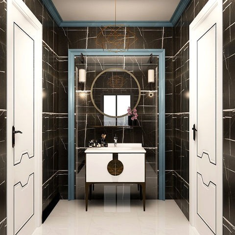 Black And White Hotel Luxury Interior Design Bathroom Black Tile Design A Rose Interiors Chicago IL