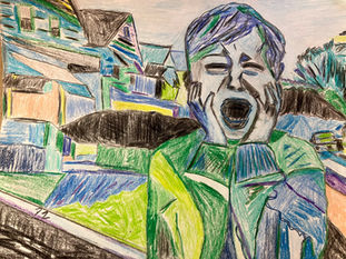 Douglas Zimmerman's 'SCREEM' series art, a rendition of 'The Scream' symbolizing the fragmentation and internal distress of the "Tragic Person."