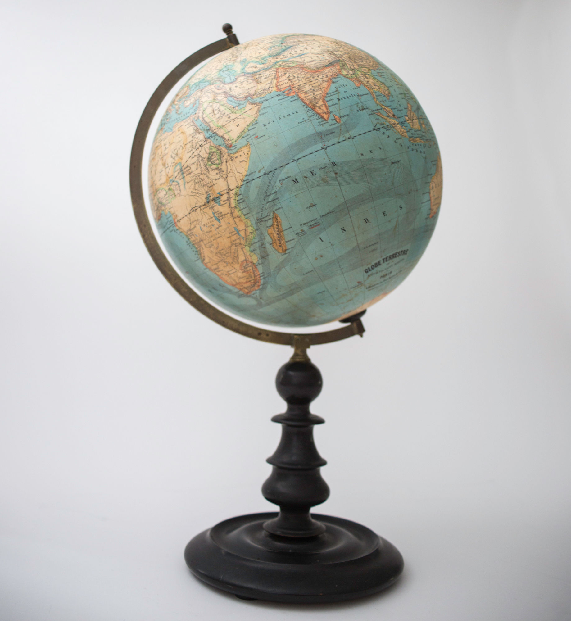 1870's 13" Vivien de Saint Martin FRENCH ANTIQUE TERRESTRIAL GLOBE MAPPEMONDE