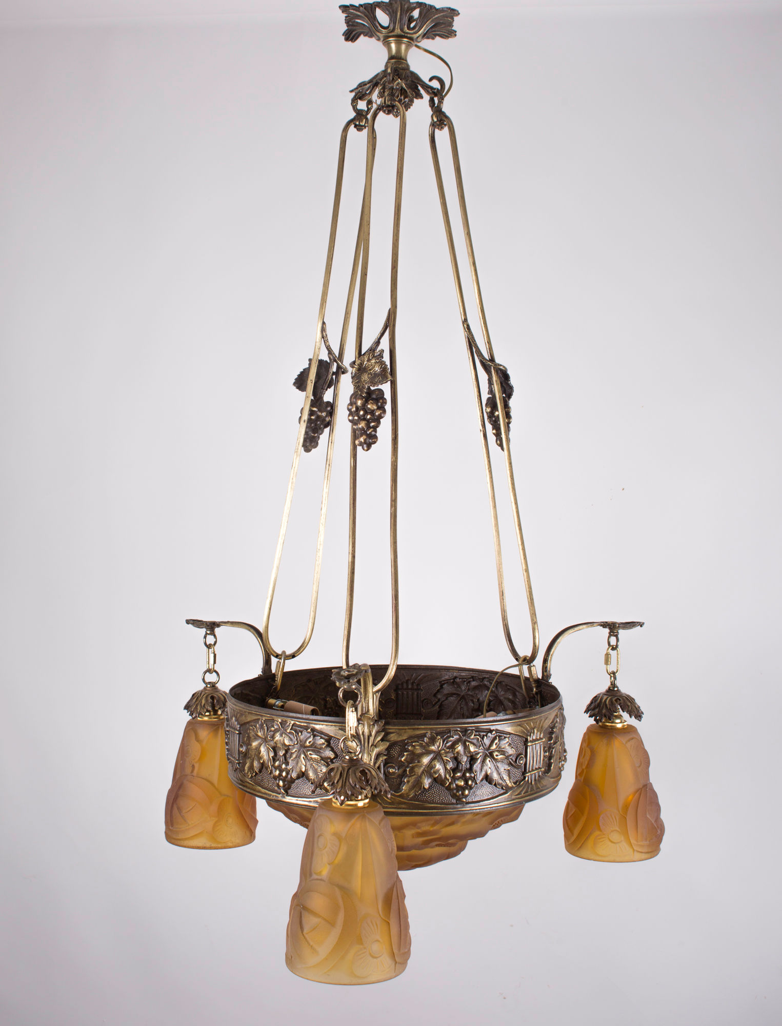 FRENCH Art-Deco Chandelier Degue David Guéron Amber