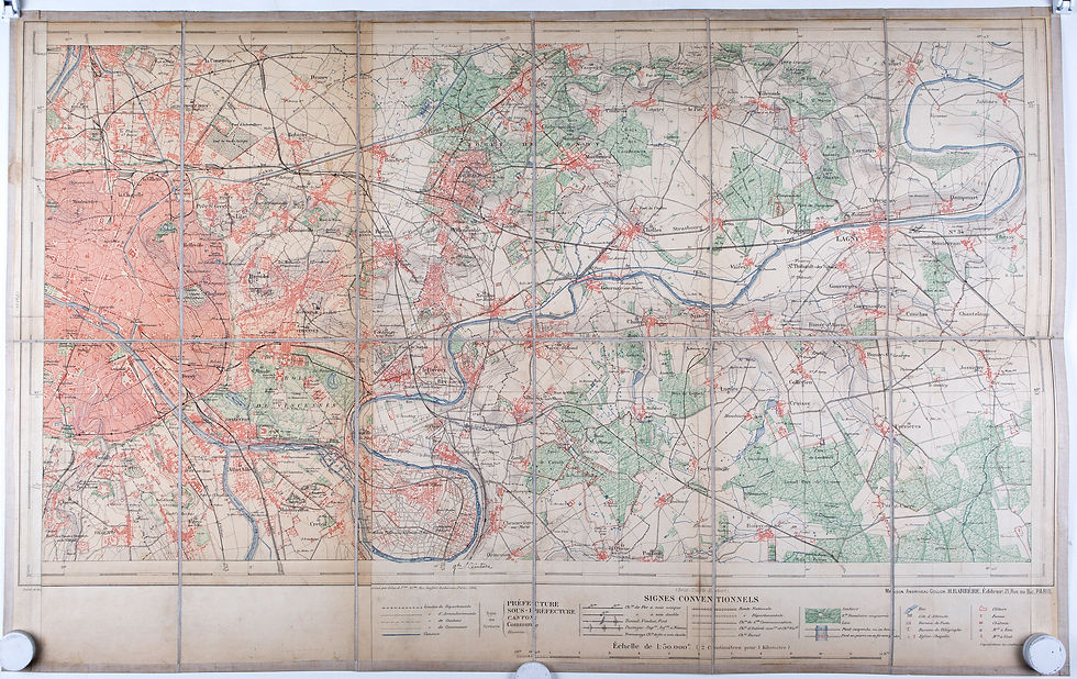 French map Andriveau Goujon Barere Environ de Paris East 1905 on linen