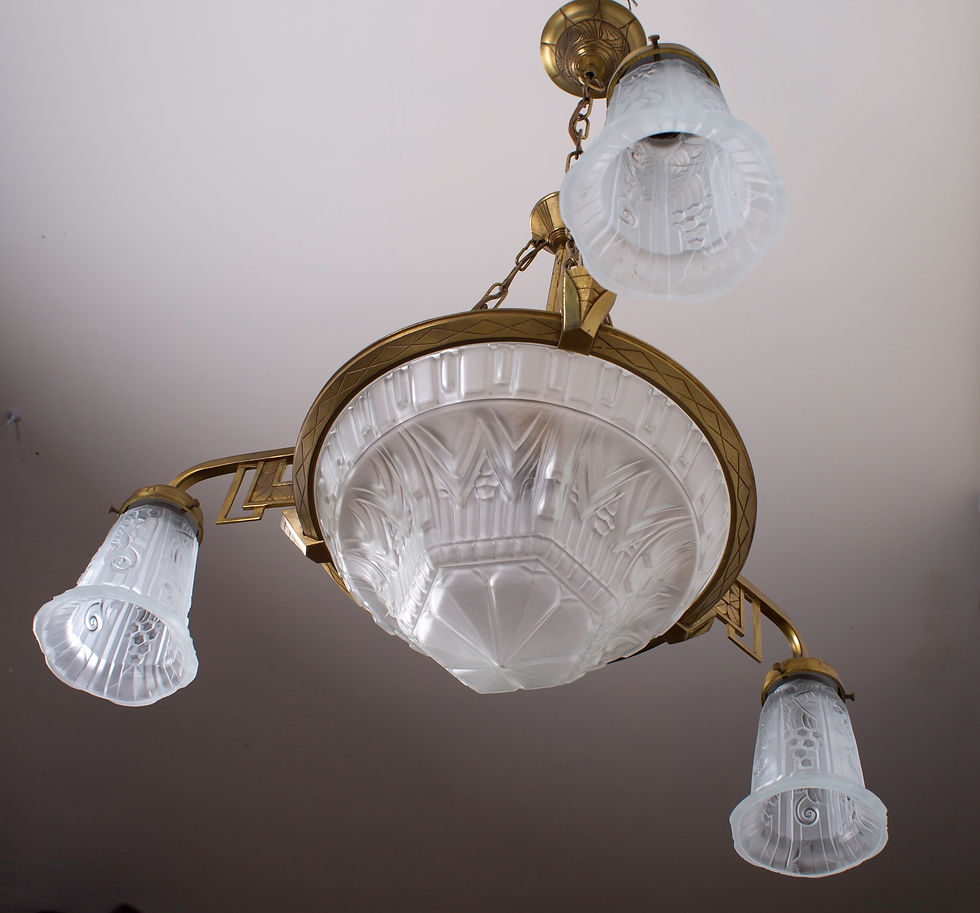 Thumbnail: FRENCH Art-Deco  Chandelier Manadier   pressed glass 4 lights
