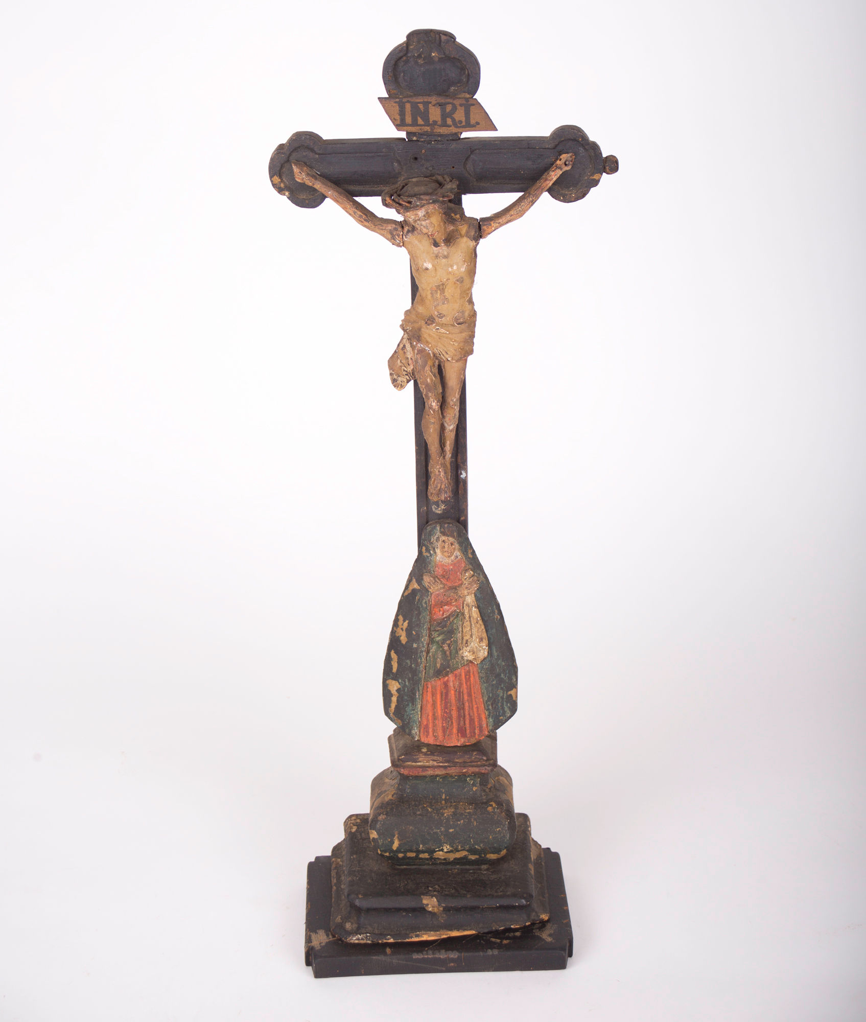 French early 18th Century Carved And Painted Wooden Crucifix
