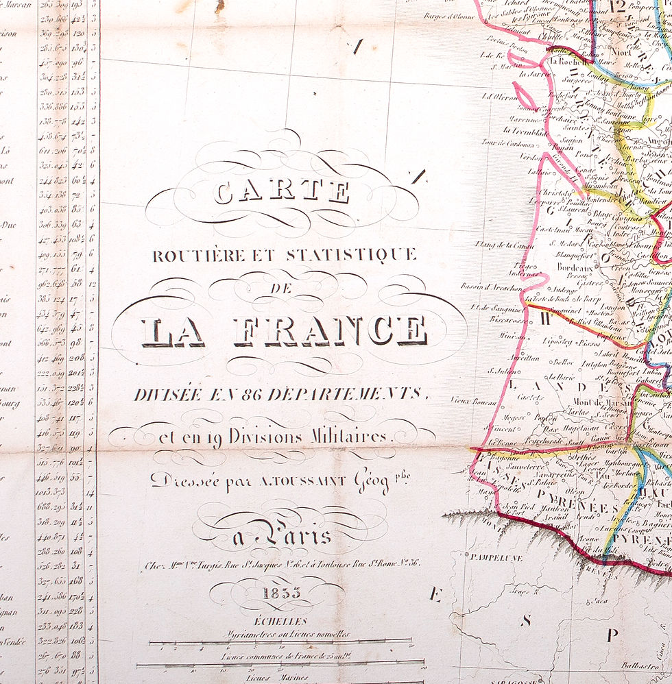 French road map of France published by Avar Toussaint 1833