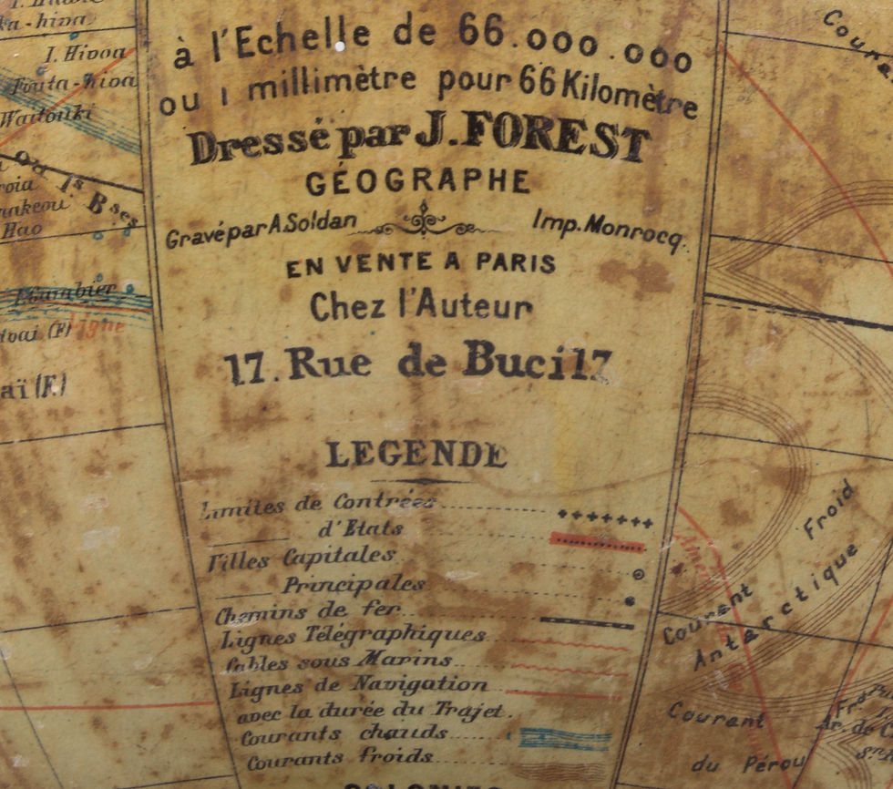 Thumbnail: 1880's 9 " ANTIQUE FRENCH TERRESTRIAL GLOBE Forest mappemonde
