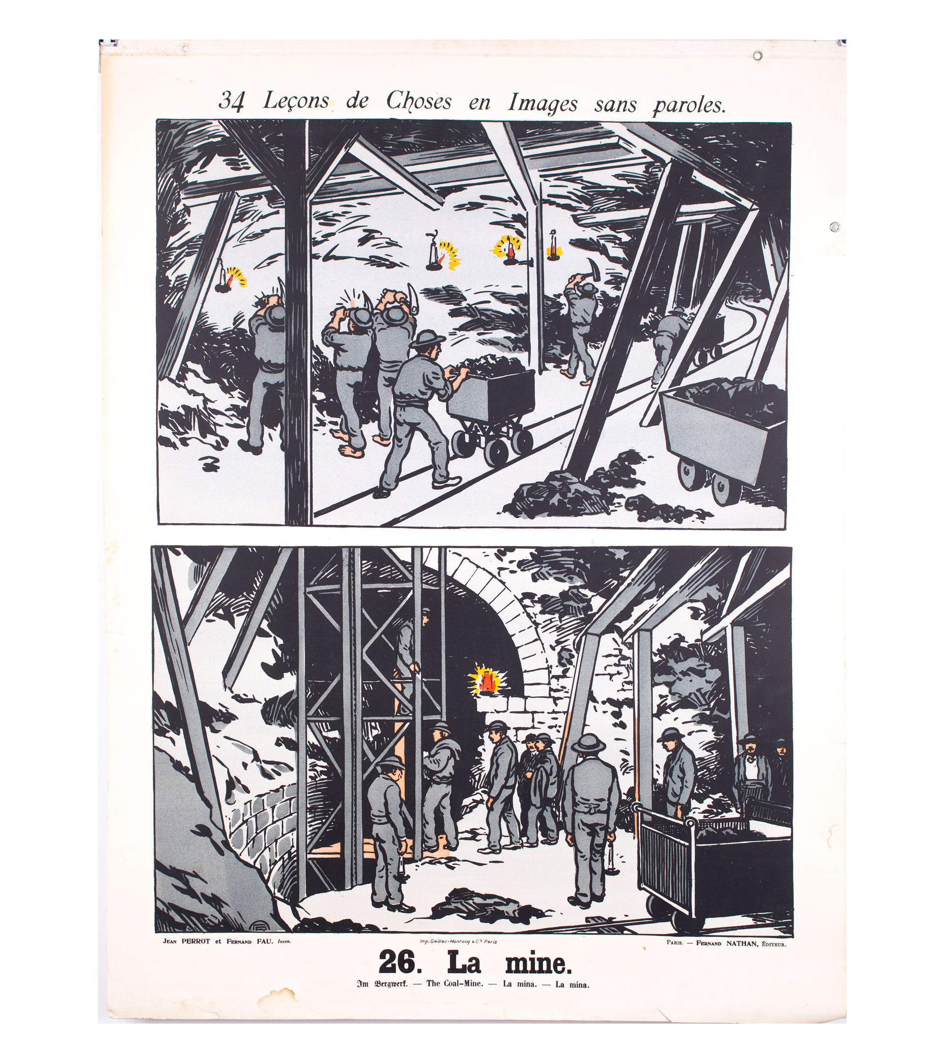 Vintage French School Poster Fernand Nathan Double sided potter and  coal mining