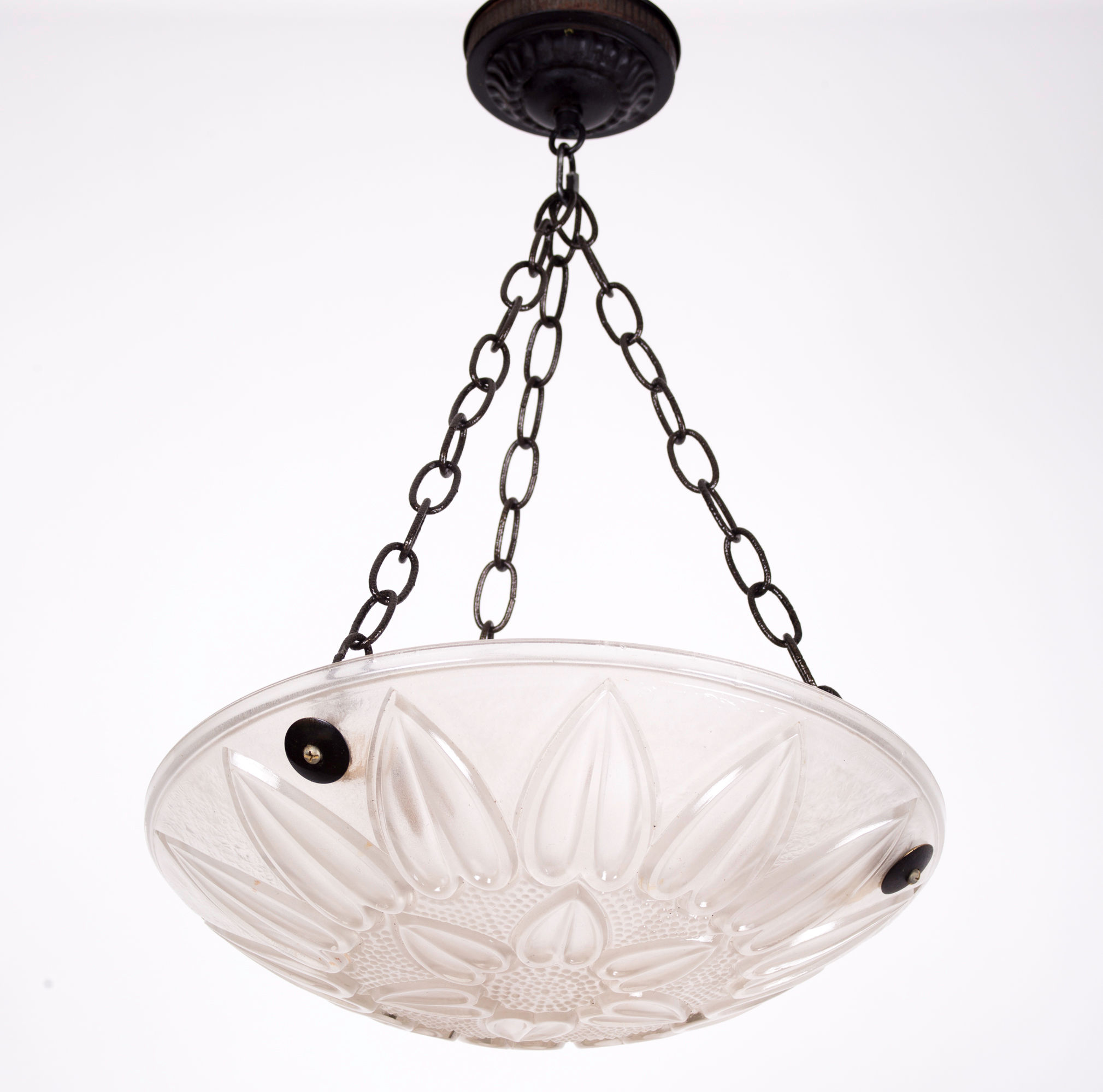 FRENCH Art-Deco Chandelier Sabino clear pressed glass