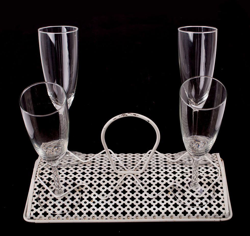 FRENCH MODERNIST Set bottle and Glass carrier MATEGOT Mid century RIGITULLE