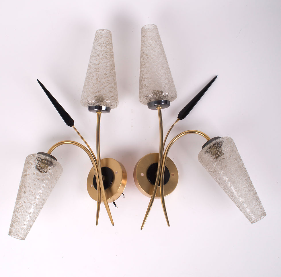 Pair of Sconces maison Lunel French mid century grainy glass globes