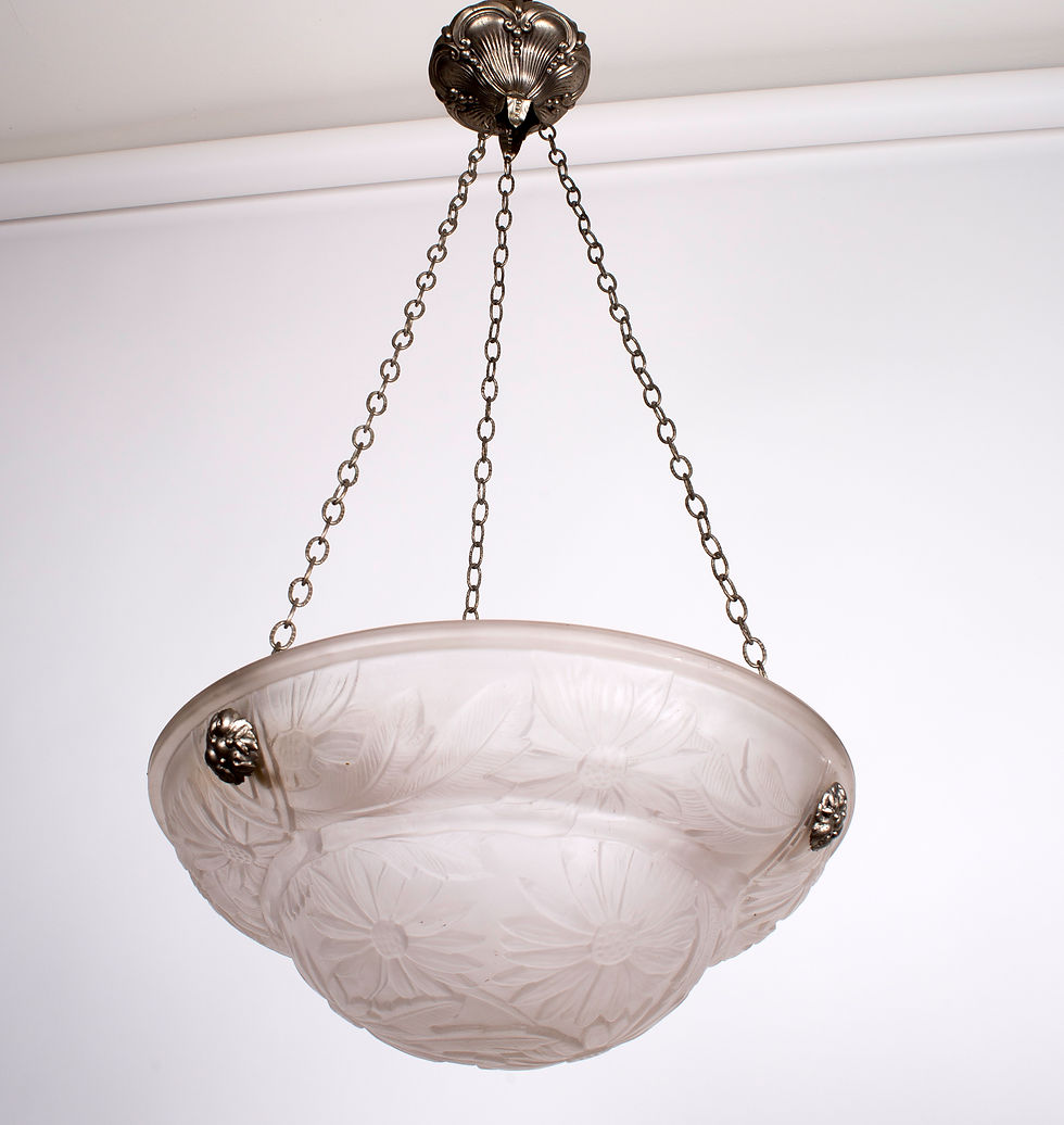 FRENCH ART DECO CHANDELIER white GLASS VERDUN daisy motive