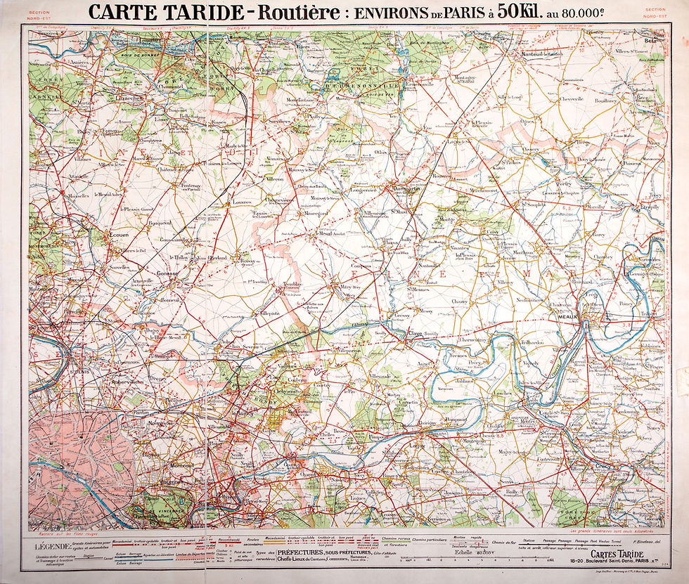 Copy of Environs de Paris roadmap Taride north east 50 miles 1/10000