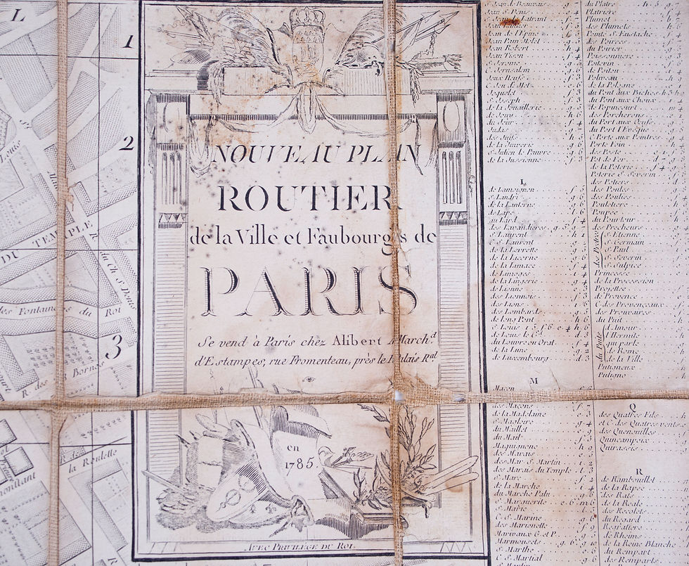 Thumbnail: large  French map of Paris plan routier de la Ville et faubourg 1785
