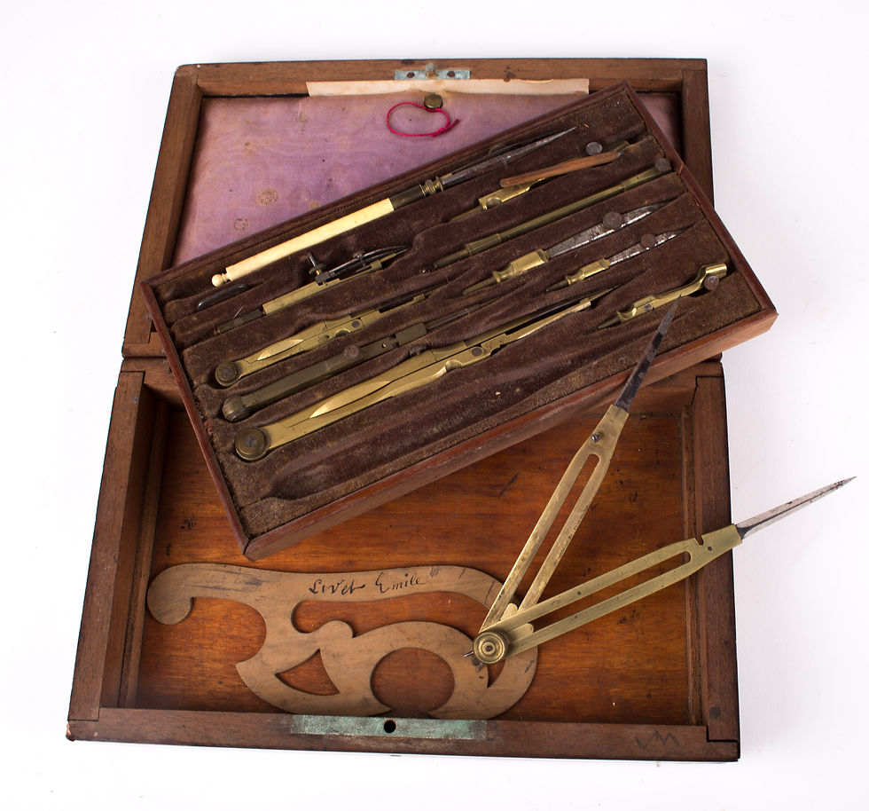 Thumbnail: French set of brass compass 19th mahogany box.