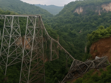 Collapse of a historical bridge in Myanmar