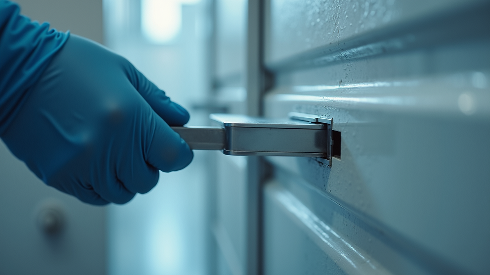Close-up view of a freezer door seal being inspected for damage