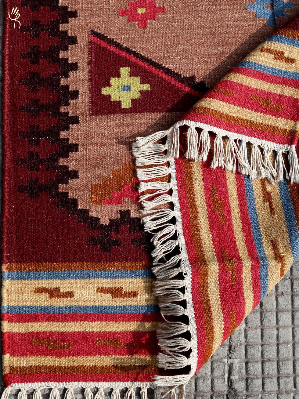 Thumbnail: Handloom Cotton Wool Brown Dhurrie Rug
