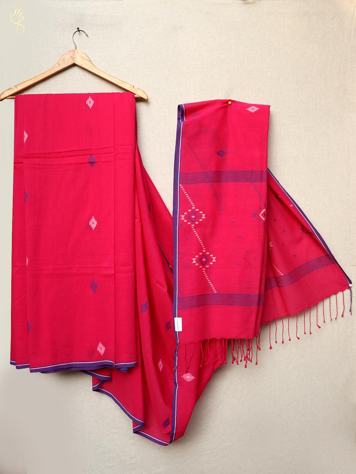 Jamdani Handloom Cotton Red Saree