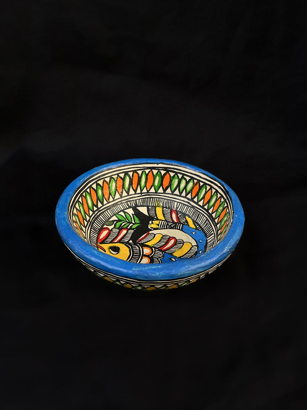 Madhubani Painted Papier mache Round Bowl