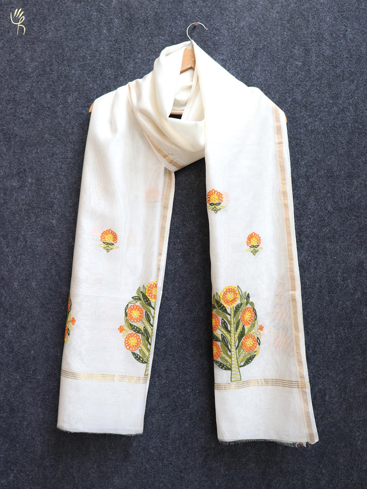 Embroidered Chanderi Dupatta with Tassels