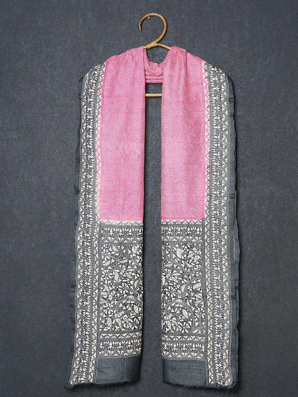 Kantha Embroidered Tie & DyeTussar Silk Dupatta