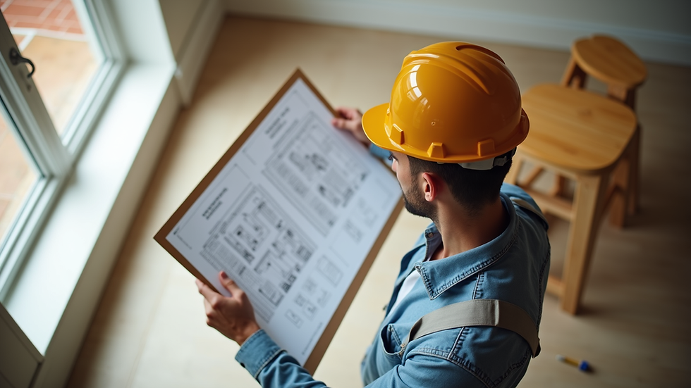 High angle view of a contractor reviewing home renovation plans in Charlotte