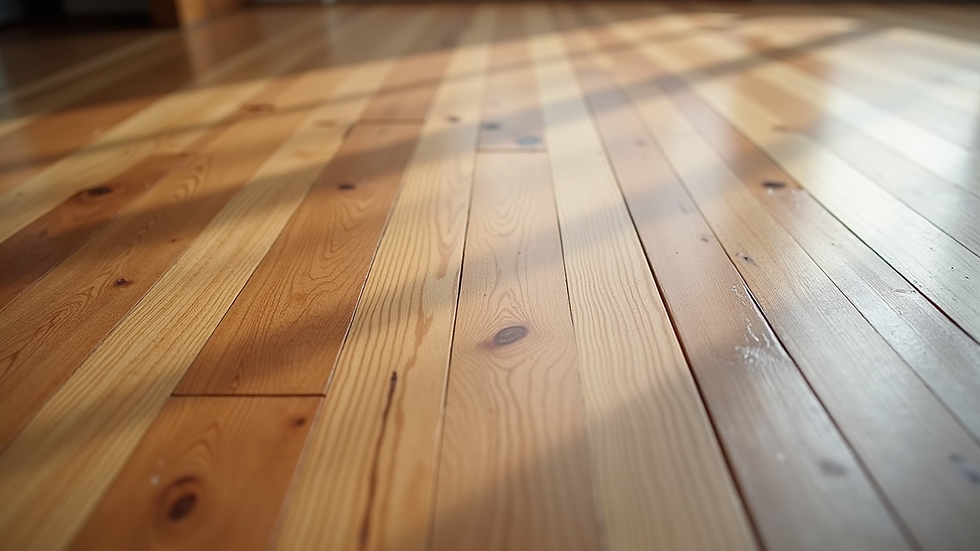 High angle view of hardwood floor before and after refinishing