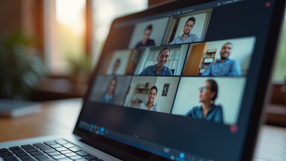 Close-up of a laptop screen showing a virtual meeting in progress