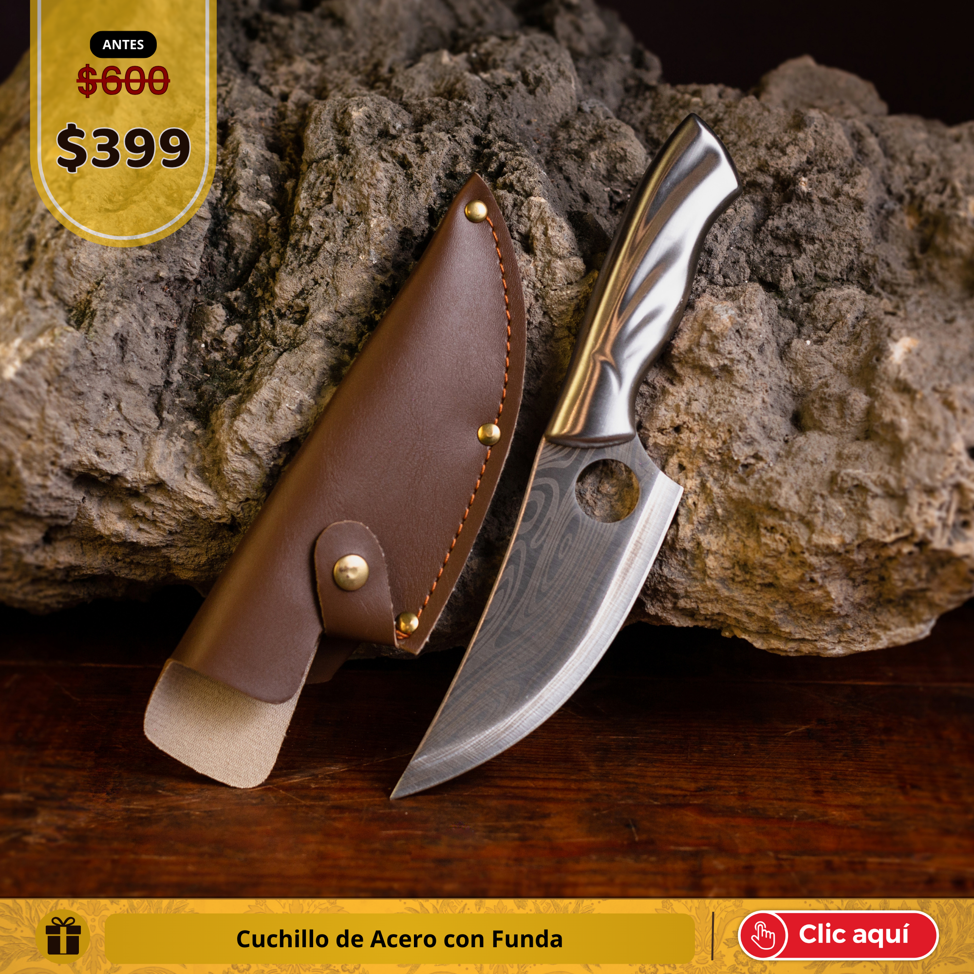 Cuchillo de acero con funda protectora para mayor seguridad