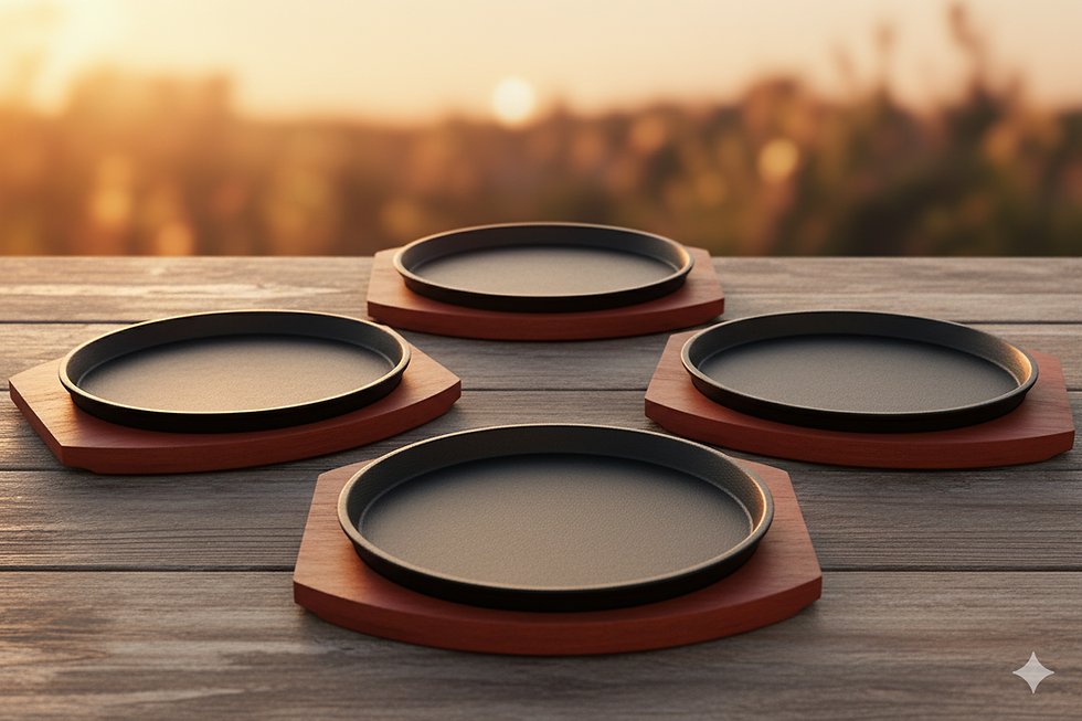 Miniatura: Base de madera natural para plato de hierro fundido caliente