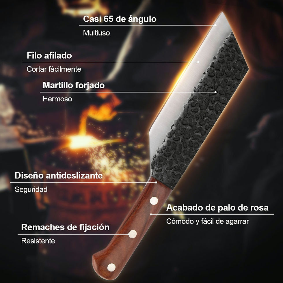 Miniatura: Cuchillo artesanal y hacha de mano con detalles grabados y materiales de alta calidad.