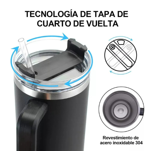 Miniatura: Detalle del grabado láser en vaso térmico negro mate Rex Monterrey