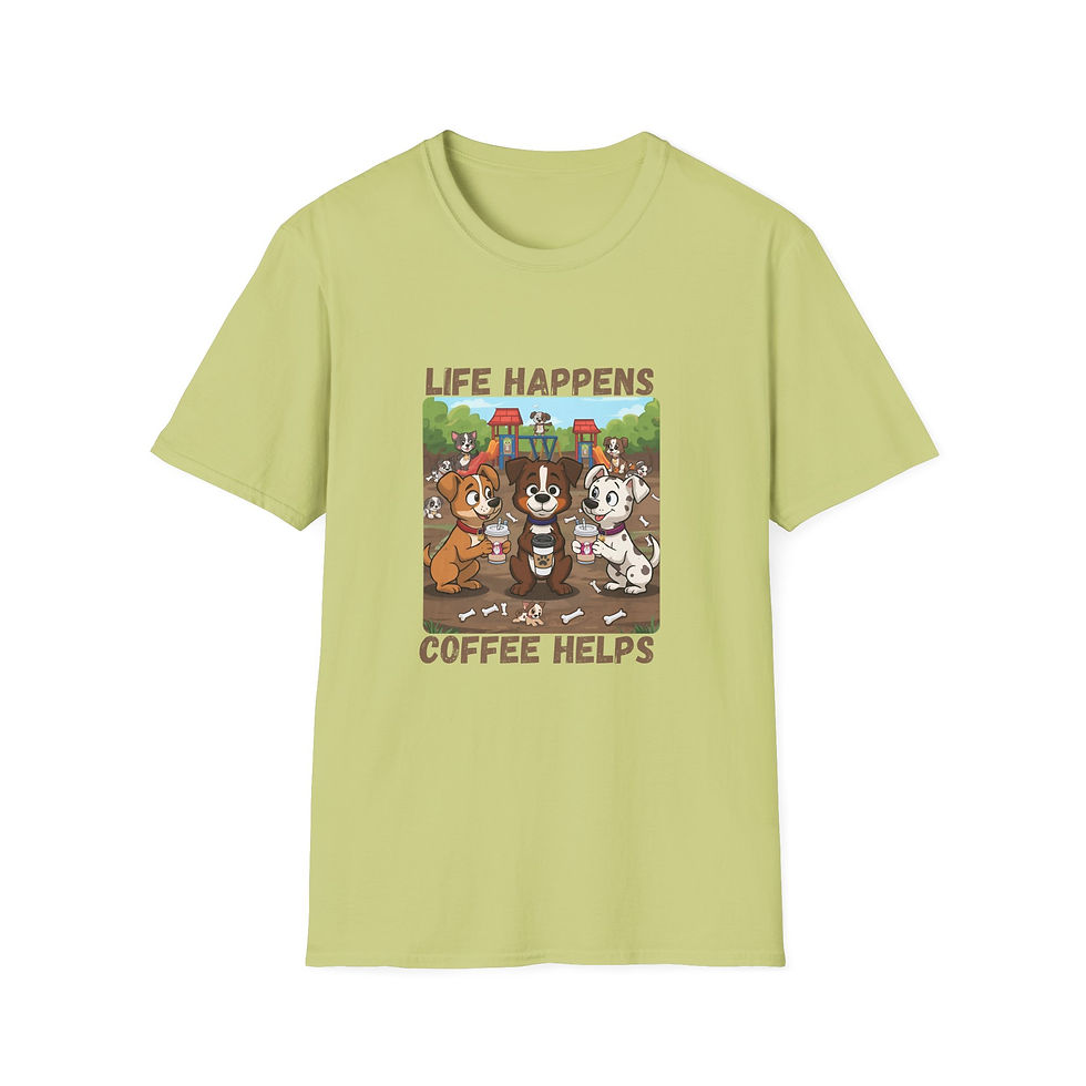 Thumbnail: Coffee Lover Unisex Tee - Life Happens Coffee Helps Funny Trendy Casual Wear